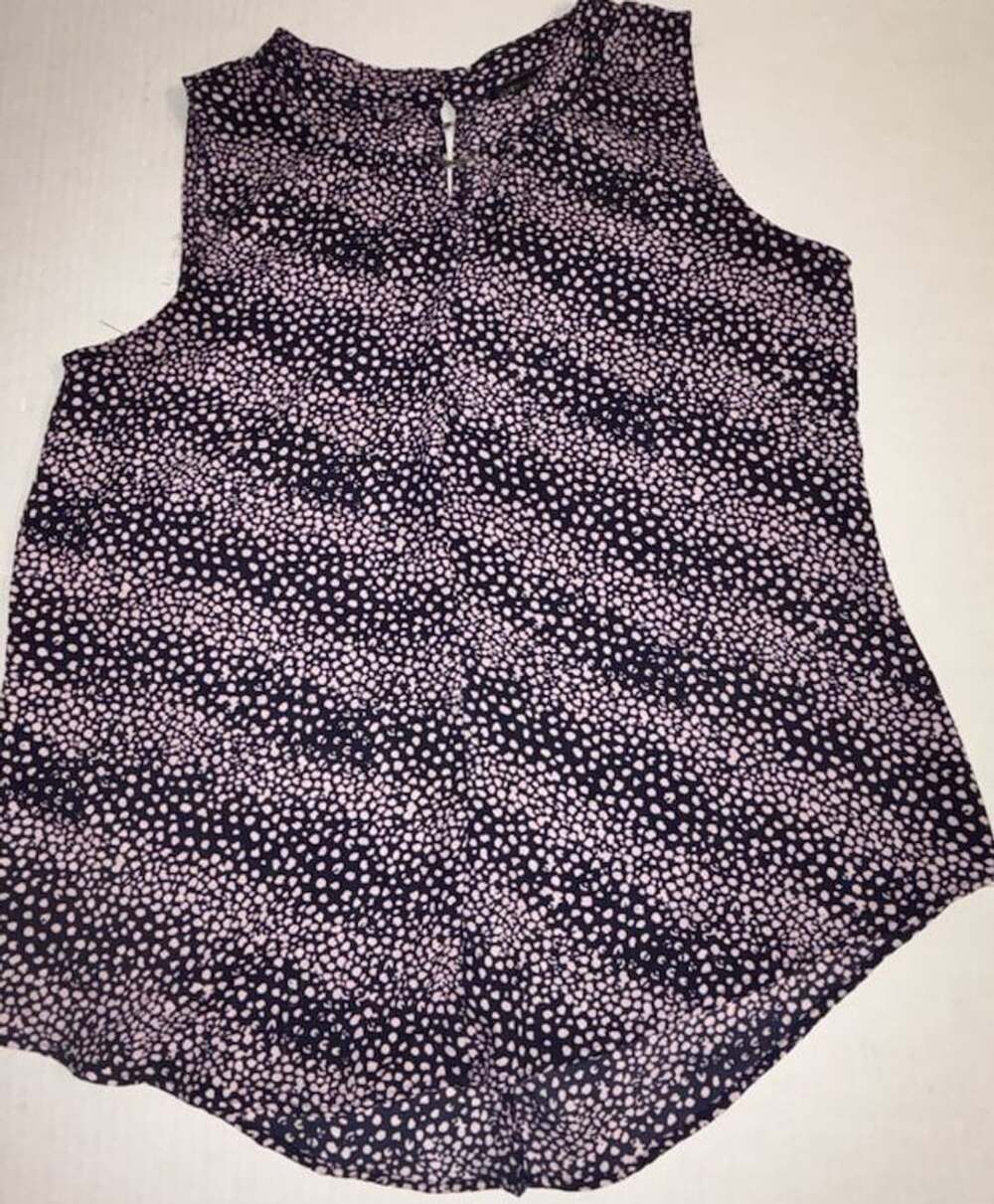 Adrienne Vittadini Blouse Tank Top Size S Navy Pink Polka Dot Ring Neck